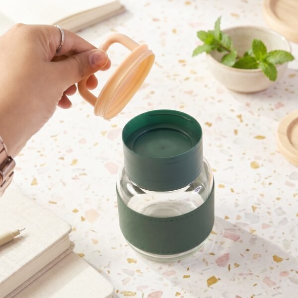 Glass Water Bottle – Stylish, Portable with Handle & Leather Sleeve