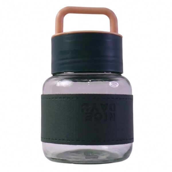 Glass Water Bottle – Stylish, Portable with Handle & Leather Sleeve