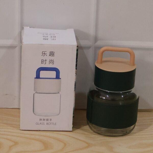 Glass Water Bottle – Stylish, Portable with Handle & Leather Sleeve