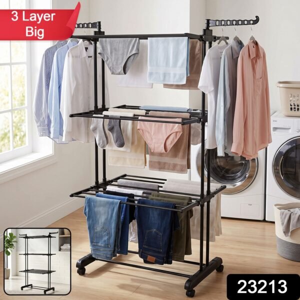 Expandable Garment Rack – 3 Layer Cloth Drying Stand with Wheels