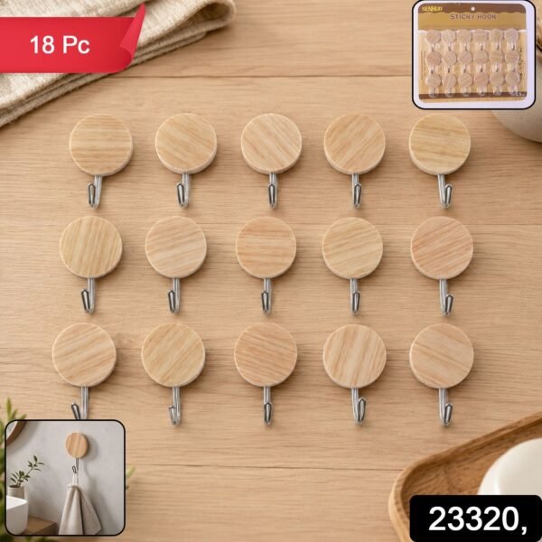 Self-Adhesive Wall Hooks – No Drill, Stylish Wooden Finish