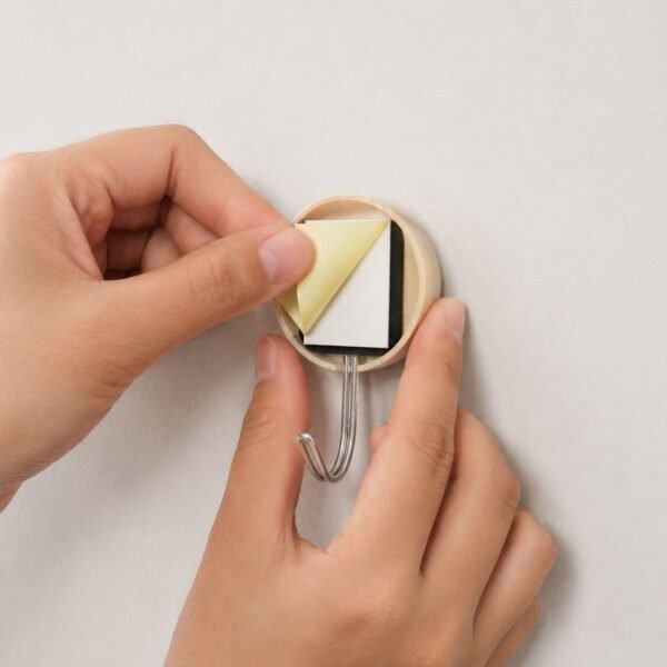 Self-Adhesive Wall Hooks – No Drill, Stylish Wooden Finish