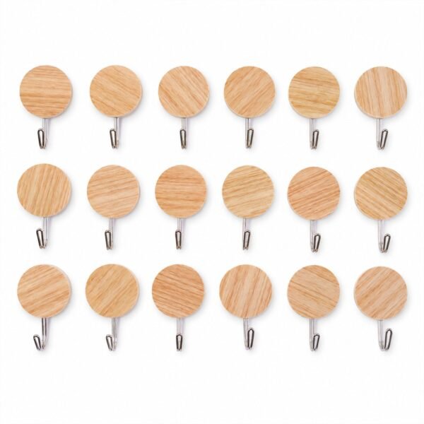 Self-Adhesive Wall Hooks – No Drill, Stylish Wooden Finish