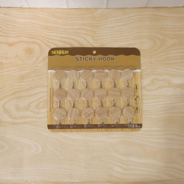 Self-Adhesive Wall Hooks – No Drill, Stylish Wooden Finish