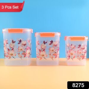 Airtight Food Storage Set – Square Floral Design, 3 Pcs