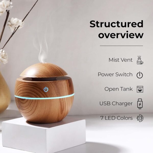 Ultrasonic Aroma Diffuser – Compact 200ml with Color LED Light