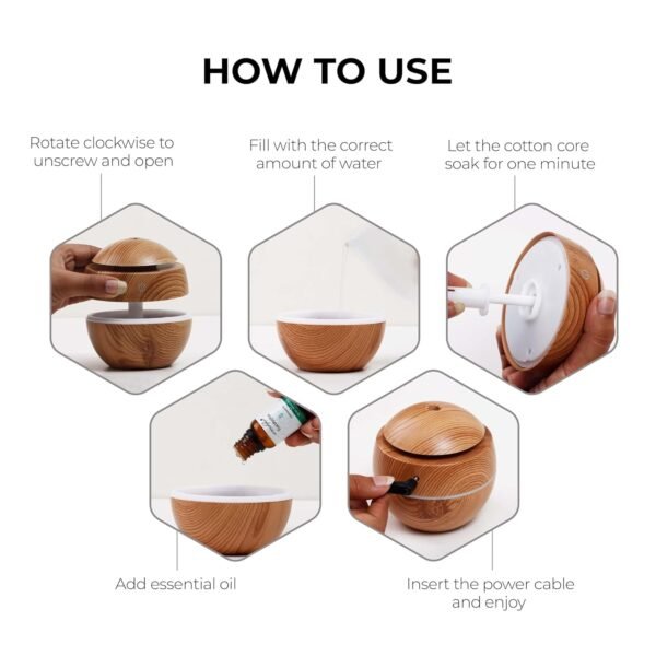 Ultrasonic Aroma Diffuser – Compact 200ml with Color LED Light
