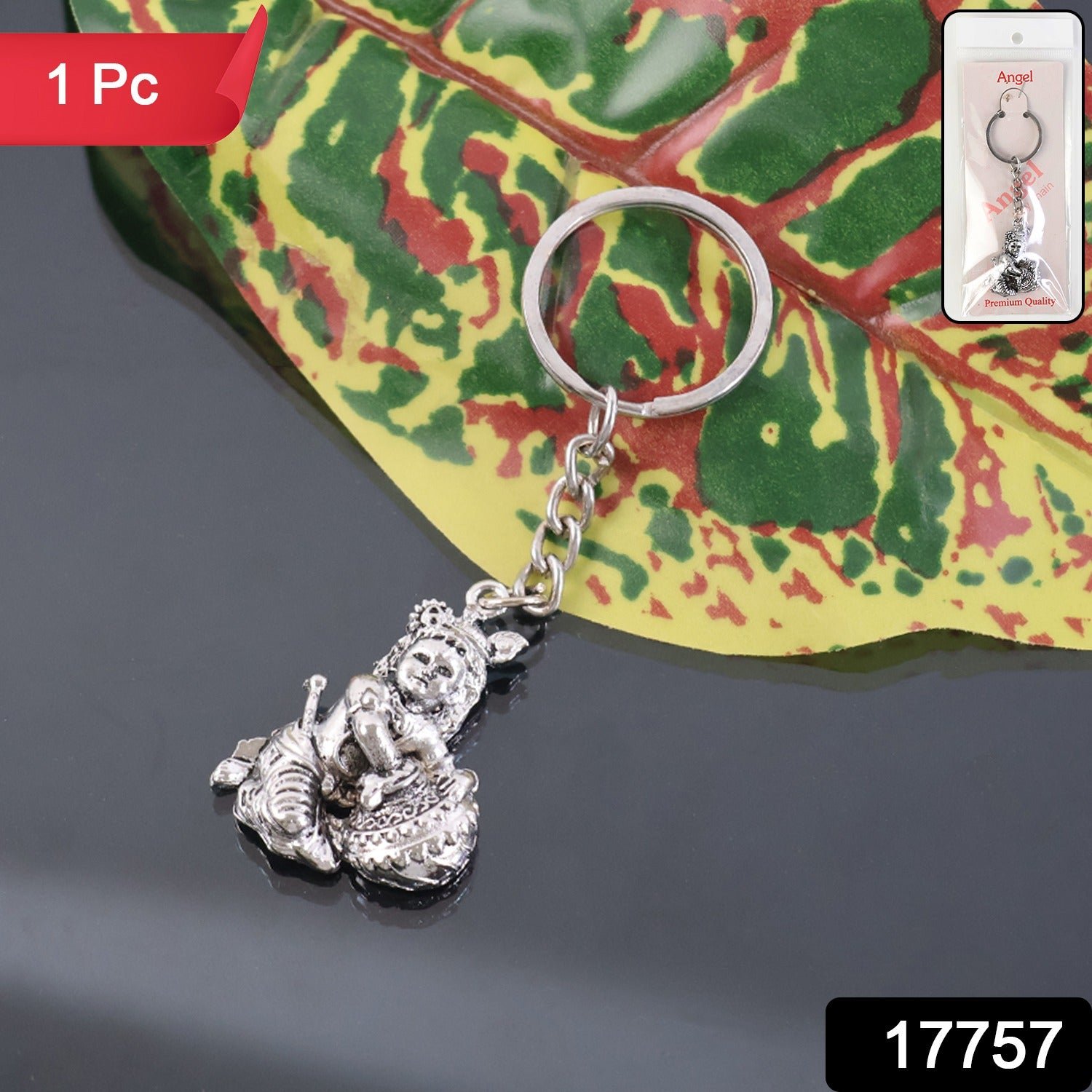 Bal Krishna Makhan Chor Keychain – Premium Silver Finish