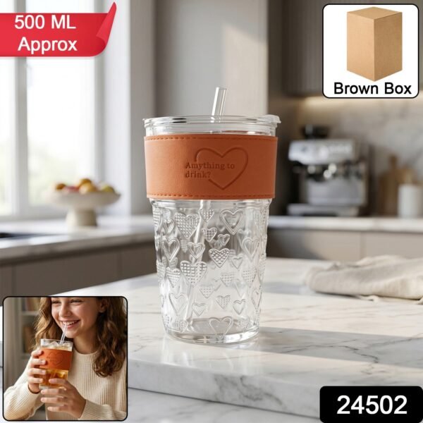 Glass Drinking Tumbler – Spill-Resistant Lid & Elegant Design