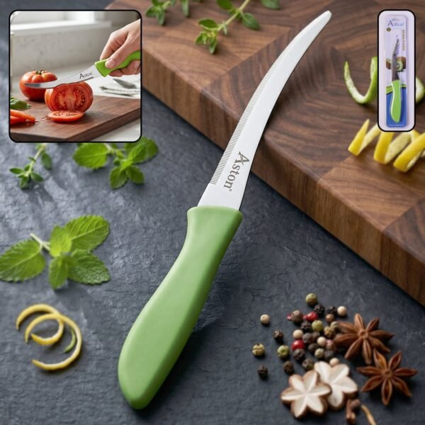 Kitchen Utility Knife – Sharp, Curved Serrated Blade for Precise Cutting