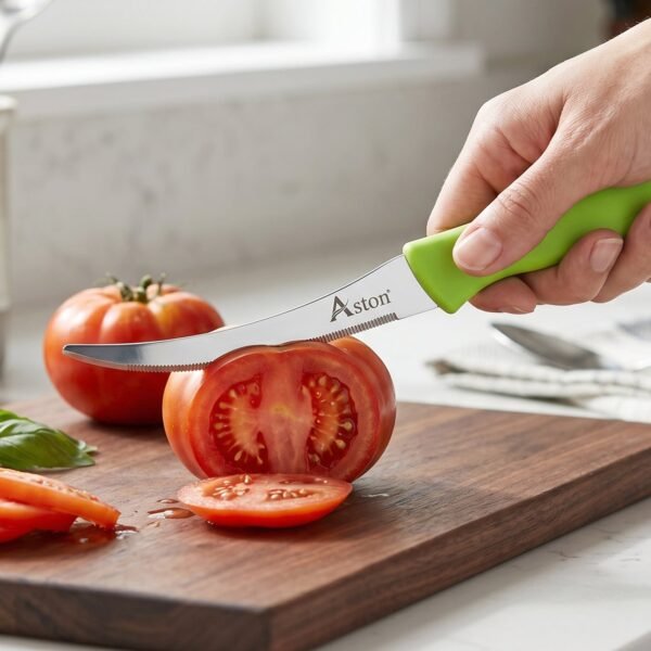 Kitchen Utility Knife – Sharp, Curved Serrated Blade for Precise Cutting