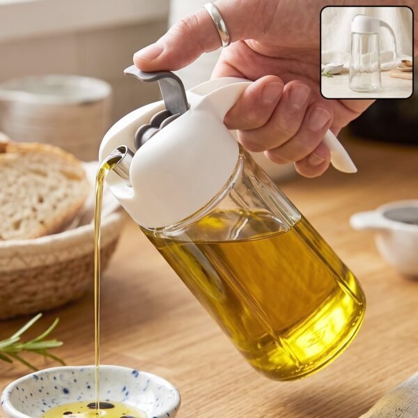 Glass Oil Dispenser Bottle with Auto Open Close Spout Lid and Easy Handle (1 Pc)