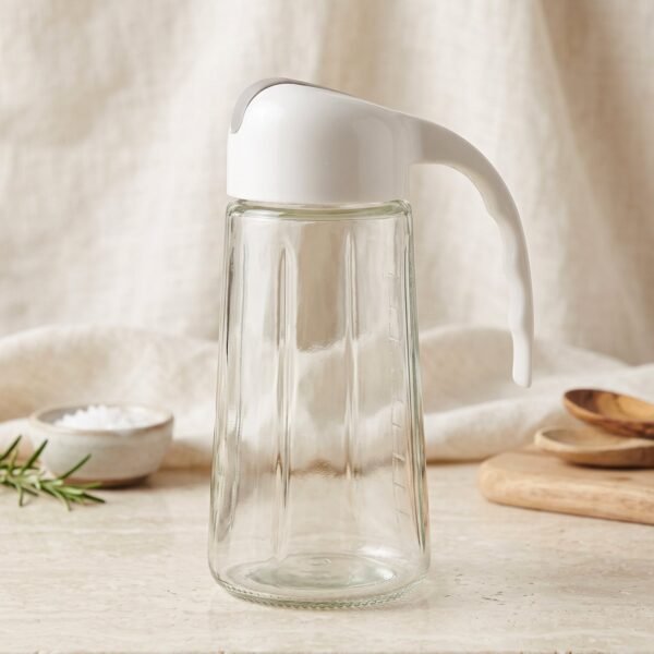 Glass Oil Dispenser Bottle with Auto Open Close Spout Lid and Easy Handle (1 Pc)