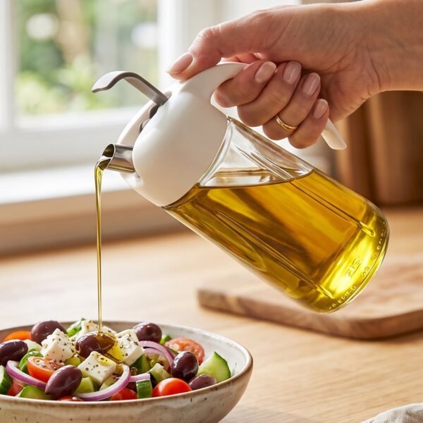 Glass Oil Dispenser Bottle with Auto Open Close Spout Lid and Easy Handle (1 Pc)
