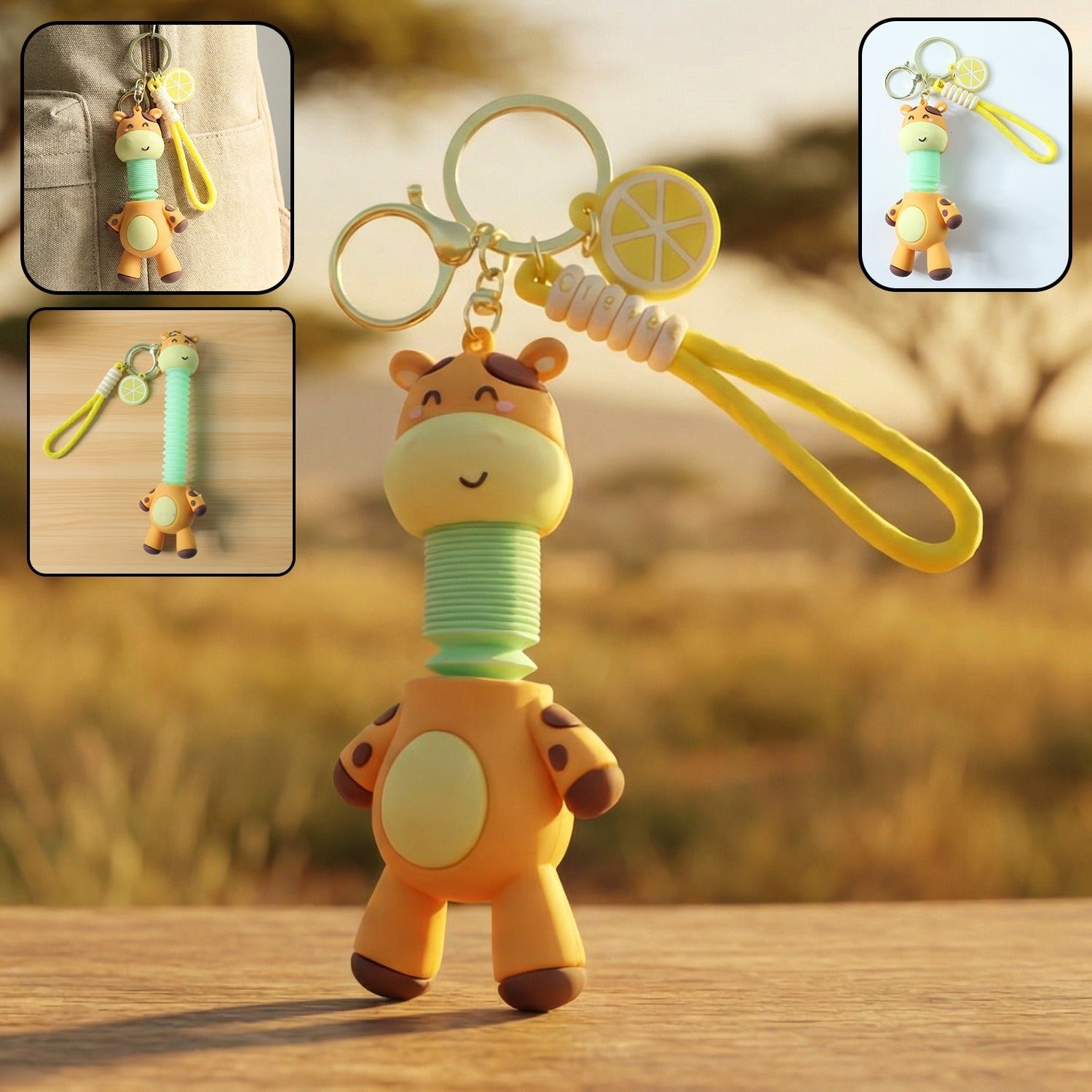 Giraffe Cartoon Keychain – Flexible Neck & Wrist Strap Charm