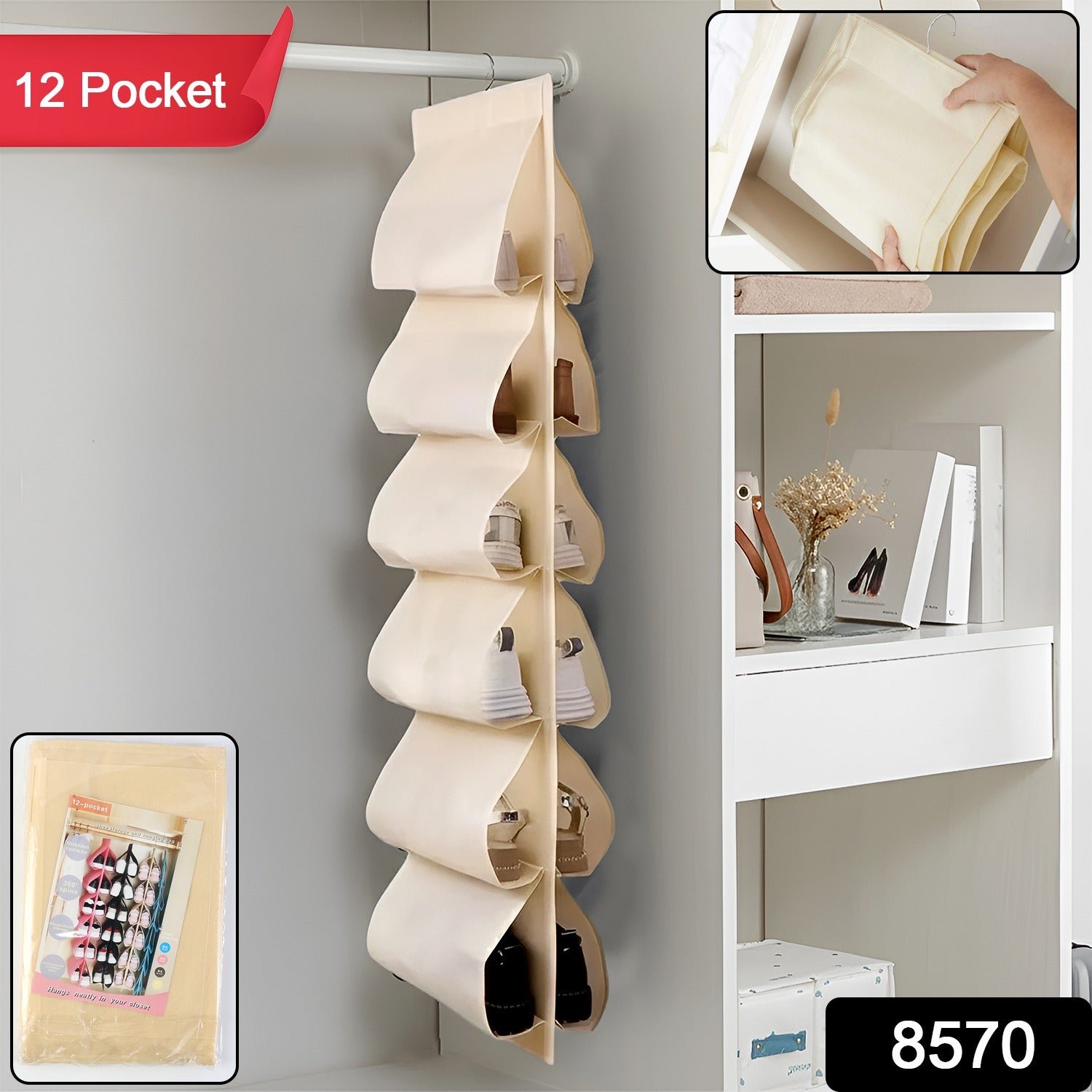 12-Pocket Hanging Shoe Organizer – Space-Saving Durable Storage