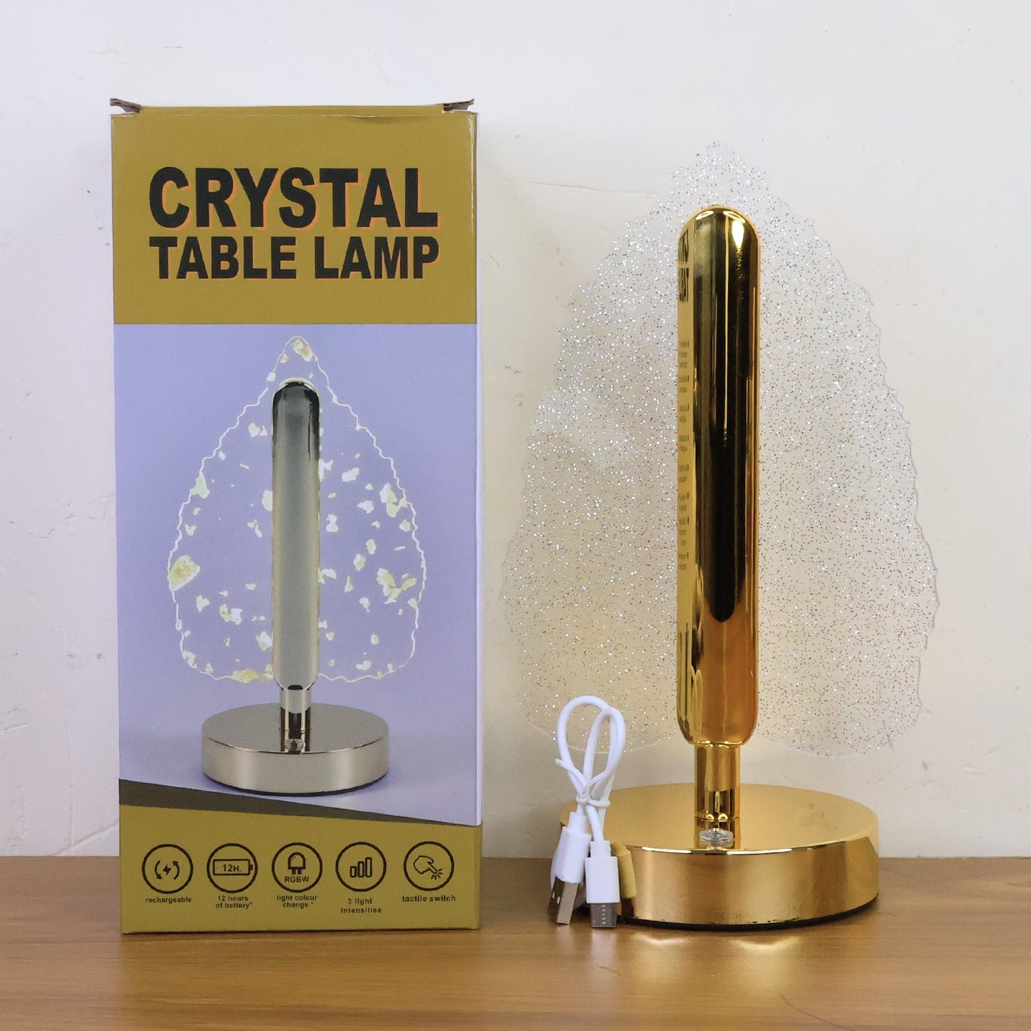 LED Crystal Table Lamp – Elegant Leaf Design with USB Power