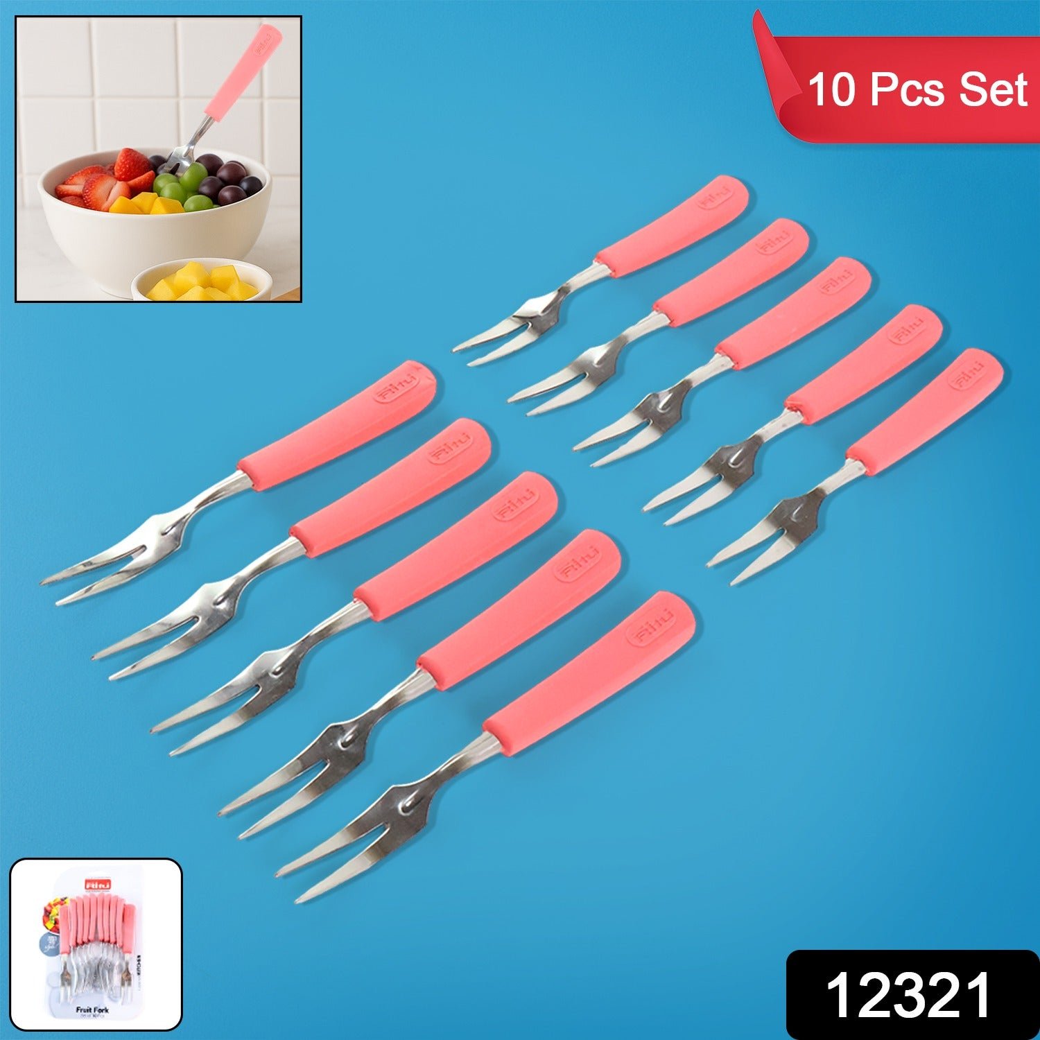 Stainless Steel Fruit Fork Set – 10 Durable Mini Forks with Soft Grip