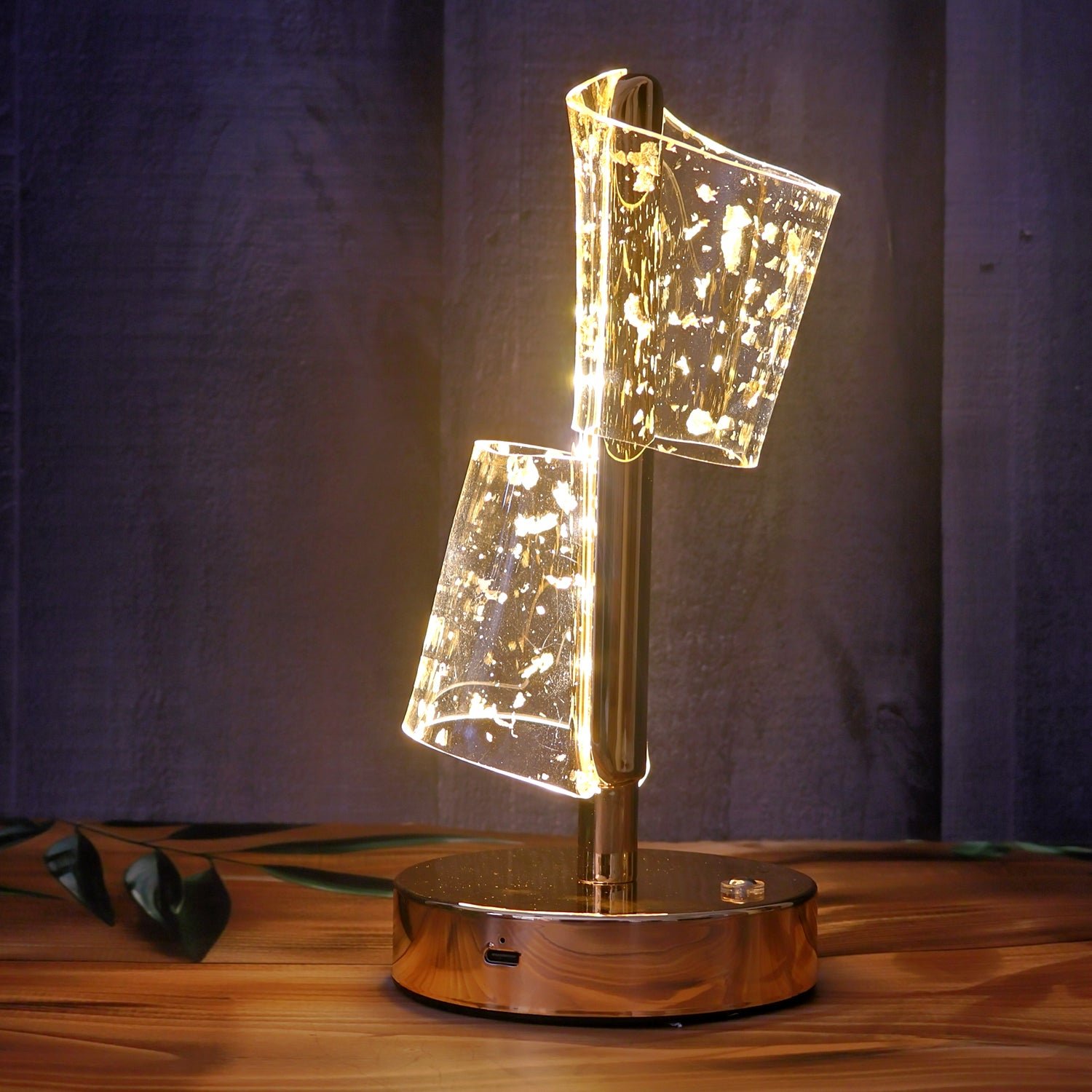 Golden Crystal LED Double Shade Table Lamp – Elegant USB Charging Light