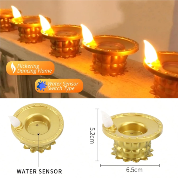 Water Sensor LED Diyas Set – Flameless Golden for Festive Decor