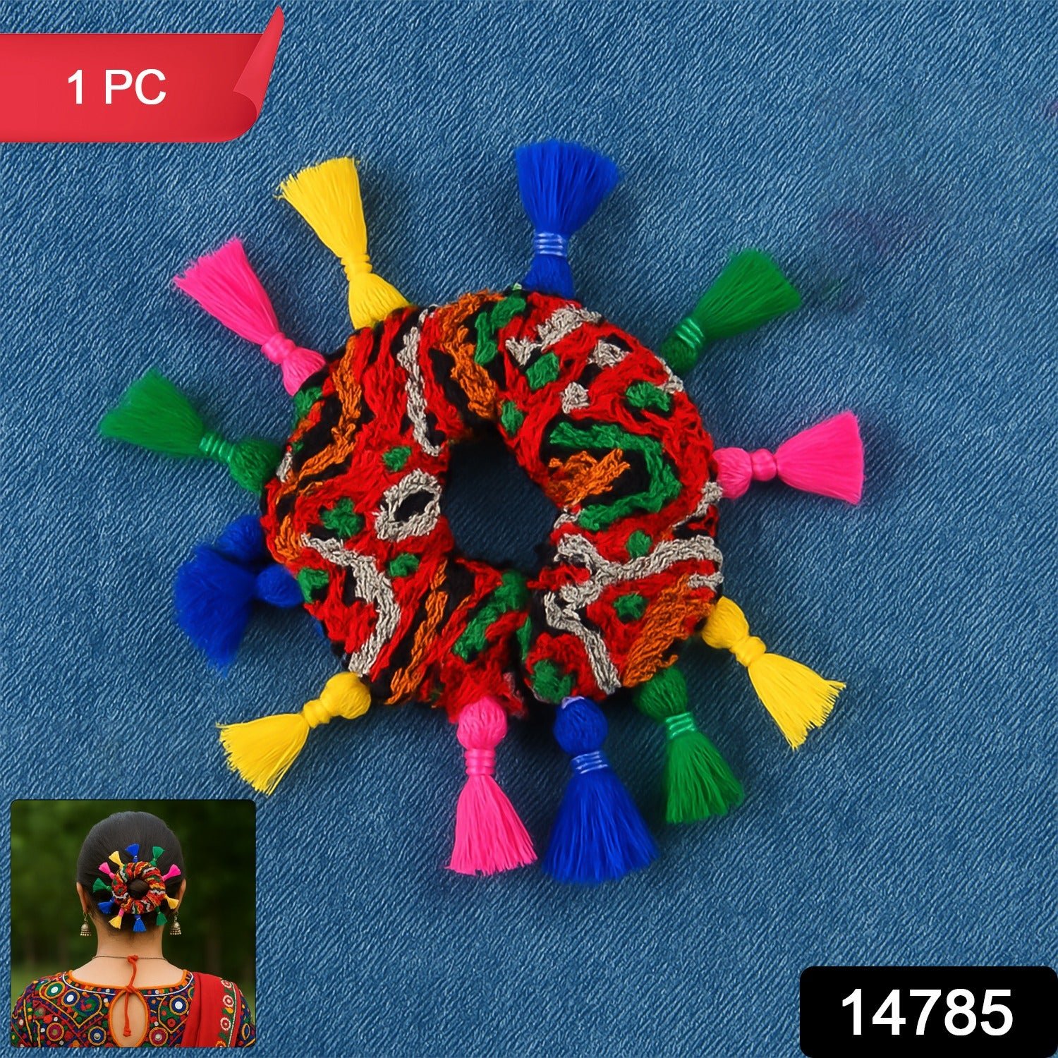 Navratri Hair Bun – Vibrant Multicolor Tassel Juda Accessory