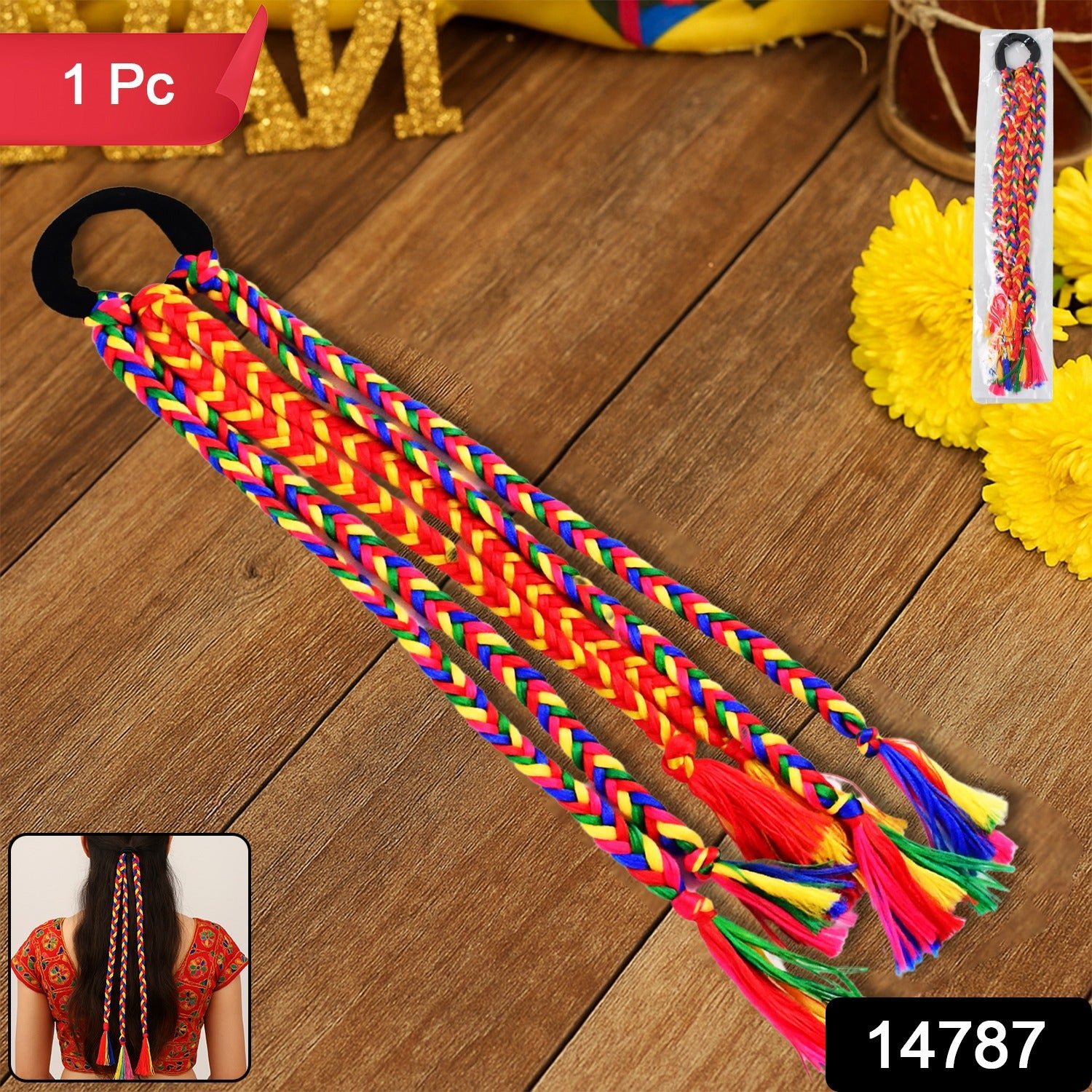 Multicolor Braided Hair Extension with Tassels – Festive & Lightweight