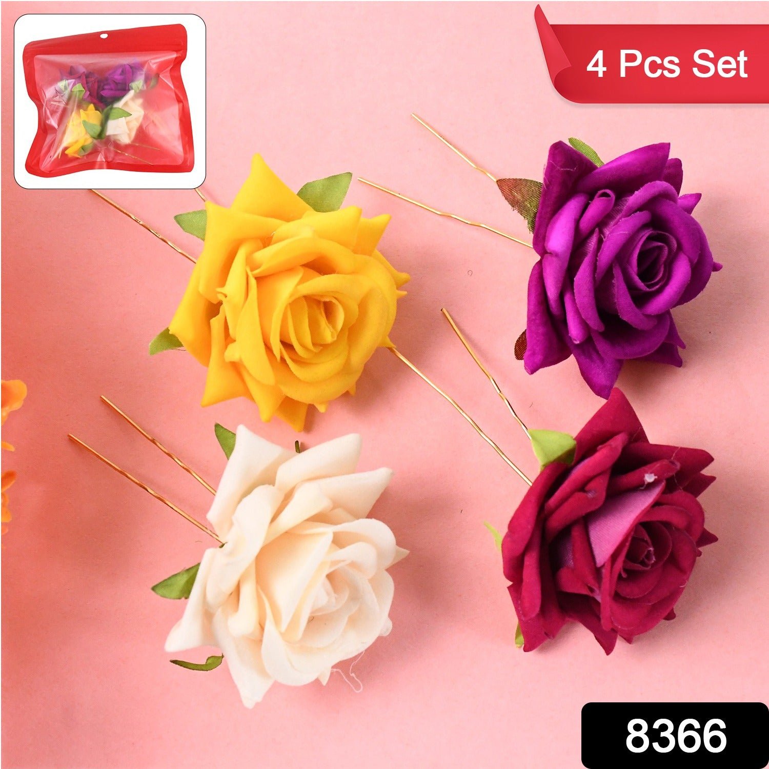 Flower Hair Pin – Vibrant Multicolor Floral Hair Accessories (4 Pcs Set)