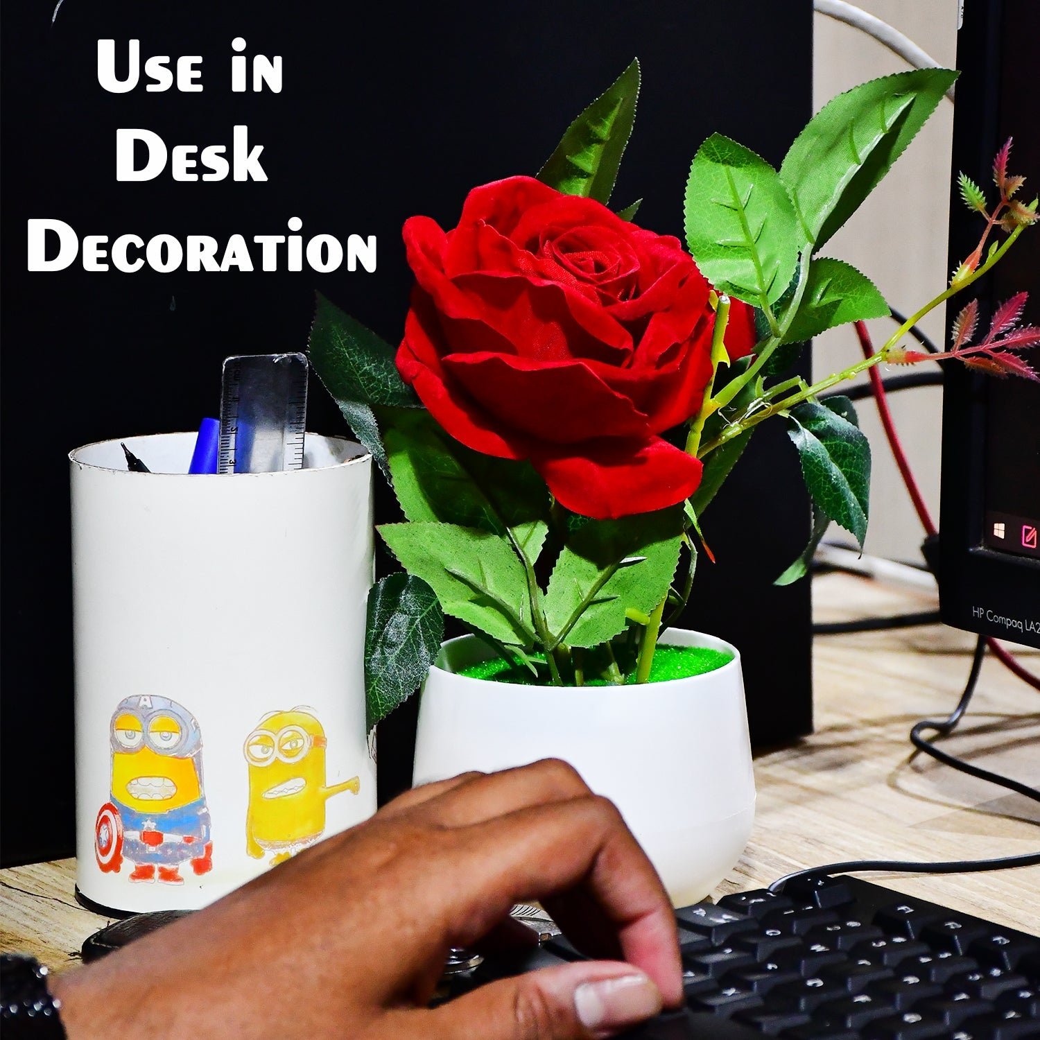Artificial Rose Plant – Realistic Decor with Pot | VoltDesk