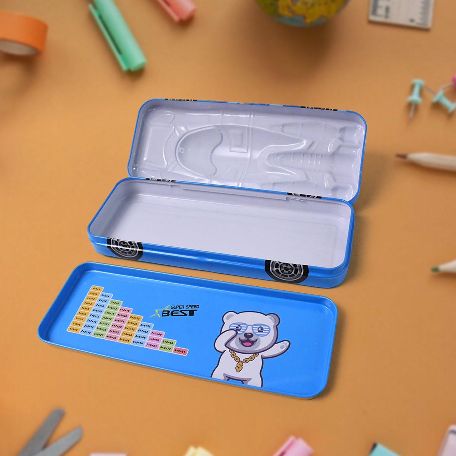 Car Shape Compass Box – Metal Pencil Case for Kids |