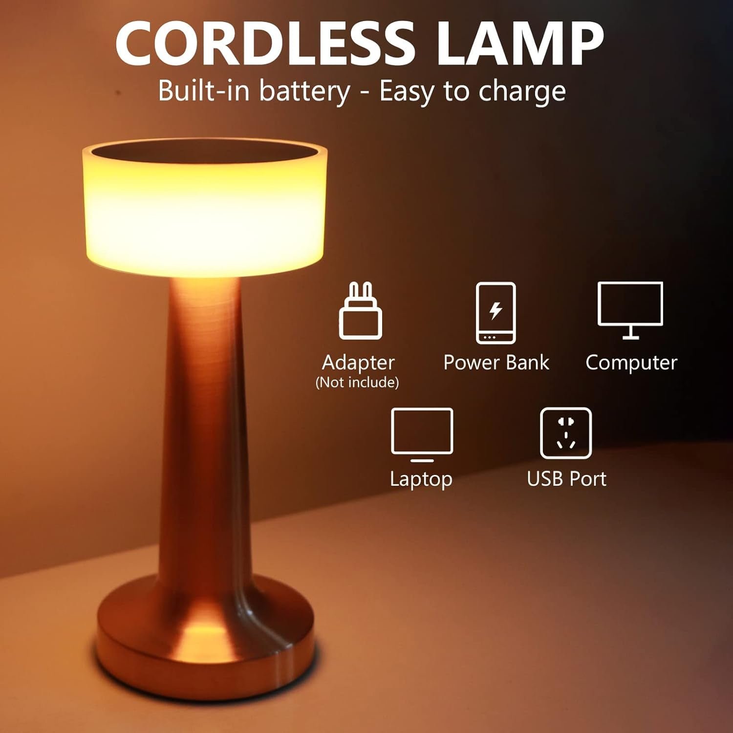 Touch Control LED Lamp – 3 Color Dimmable, Rechargeable | Styleva