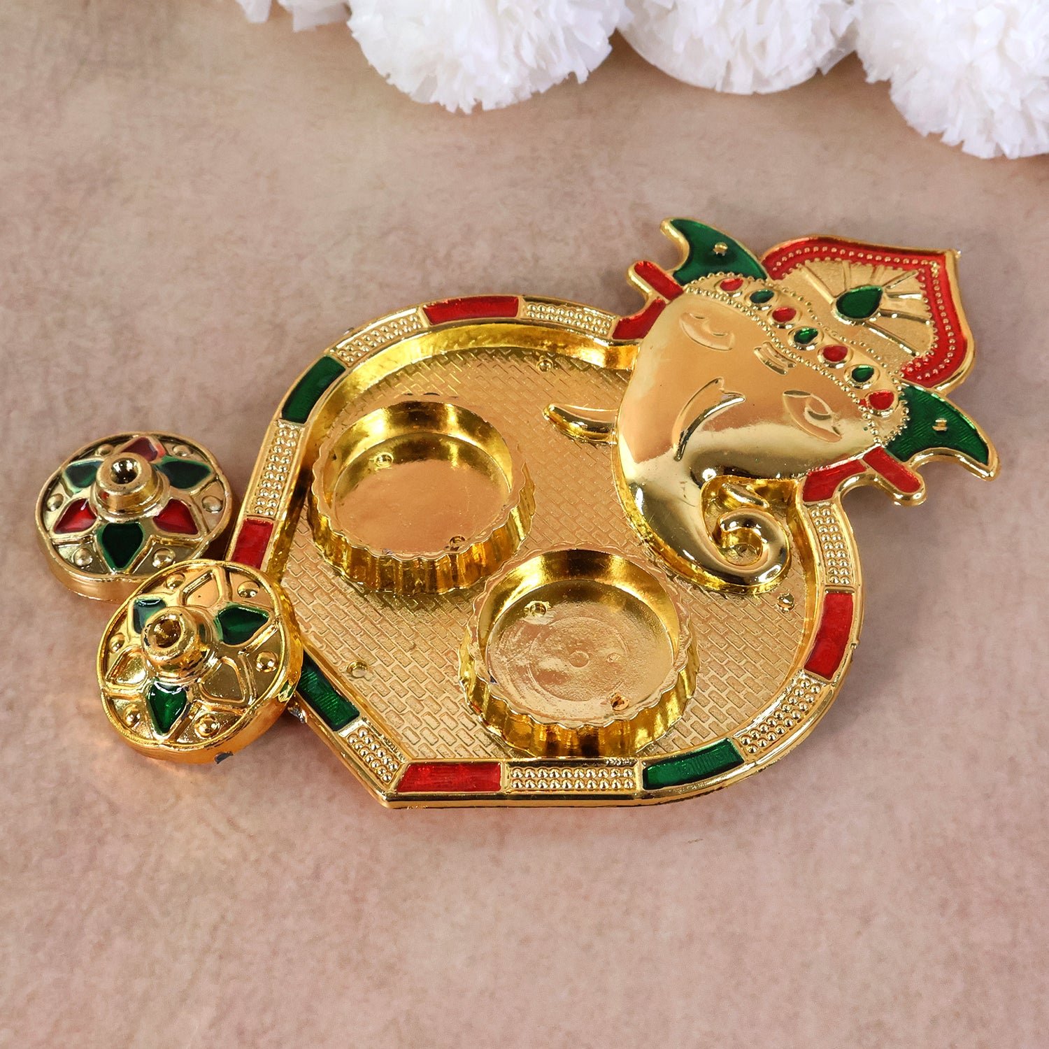 Ganesh Kumkum Box – Decorative Twin Containers for Pooja