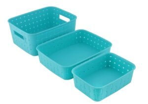 Storage Baskets Set – Food-Grade Plastic, Sky Blue | Organivo