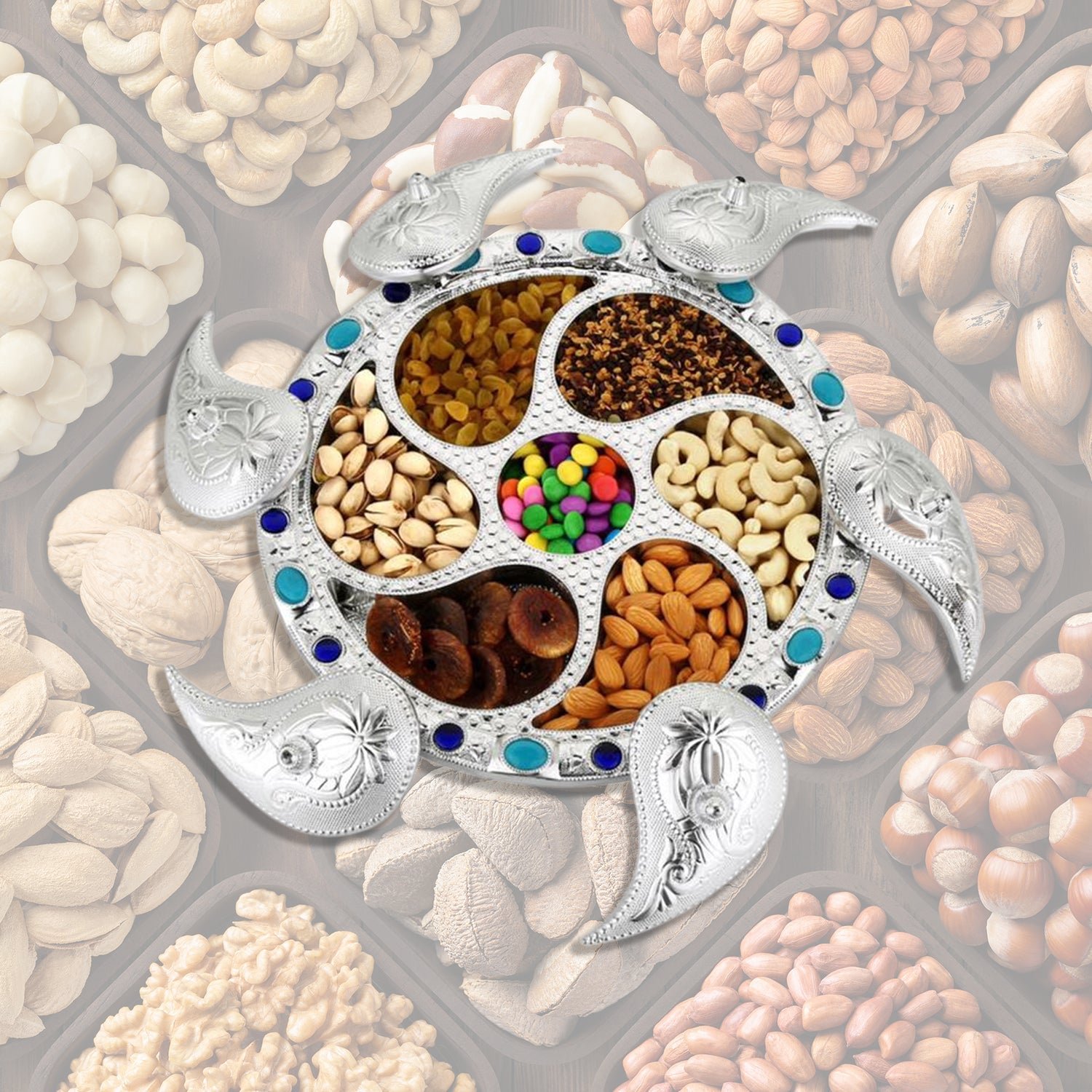 2_7f4c54dd-4048-4c52-9689-afb61d708132 Rotating Dry Fruit Tray – 7-Compartment Snack Server | Lunchie Bunchie