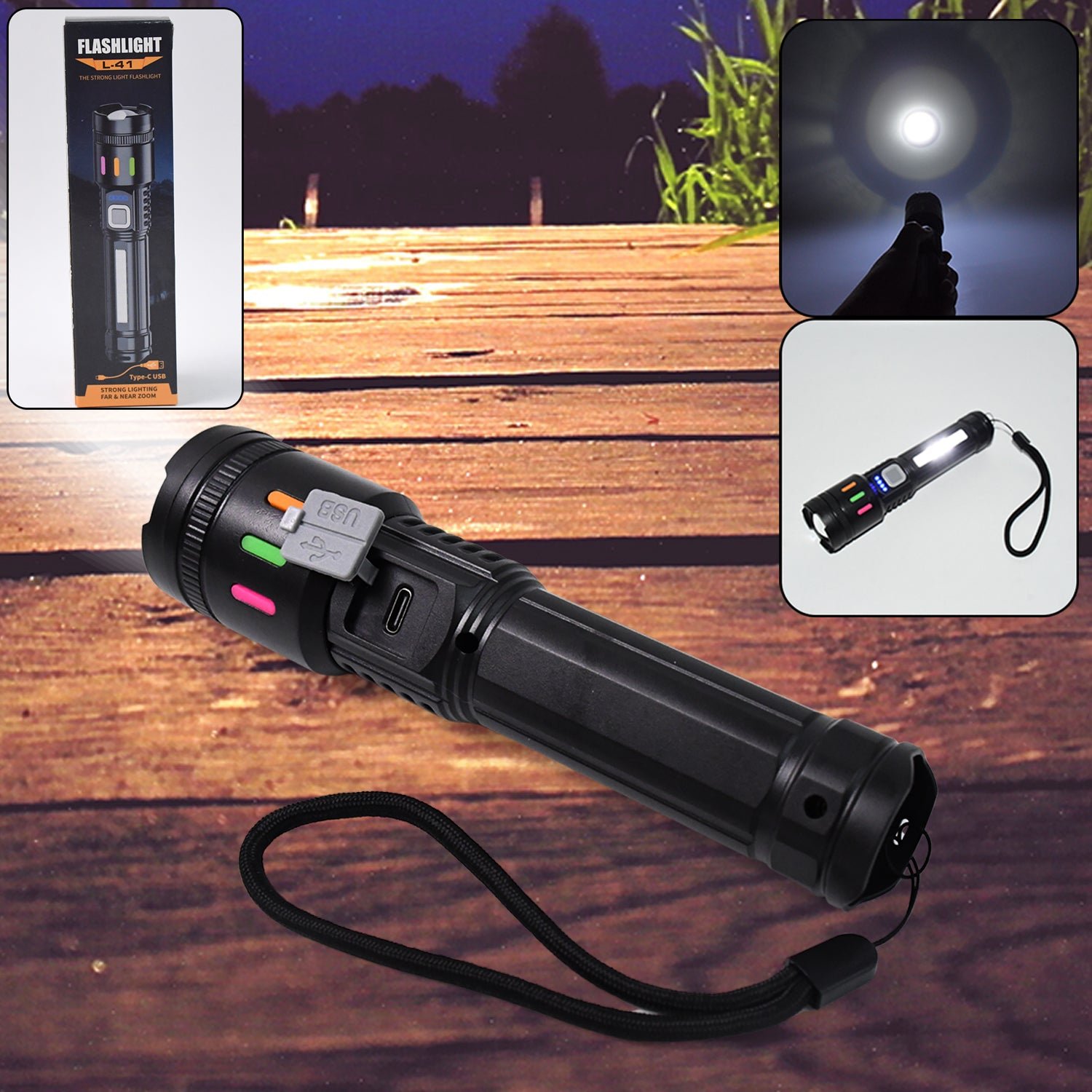 LED Flashlight USB Rechargeable – Zoom & 5 Lighting Modes
