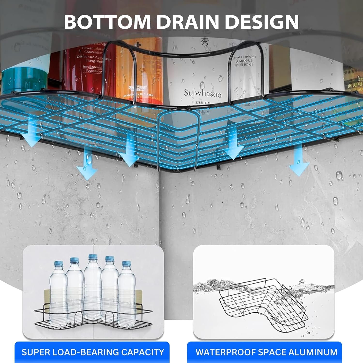 Metal Shower Shelf 2-Pack – Rustproof No-Drill Corner Organizer