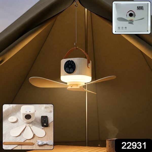3 in 1 Rechargeable Camping Fan with LED Light Timer and Hanging Hook (1 Pc)