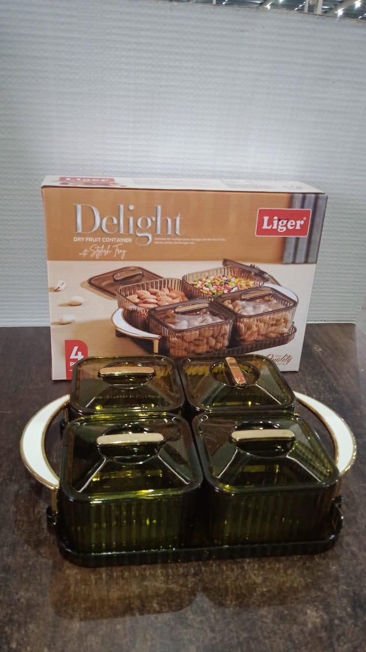 Dryfruit Storage Box – Luxury 4-Piece Airtight Set with Tray