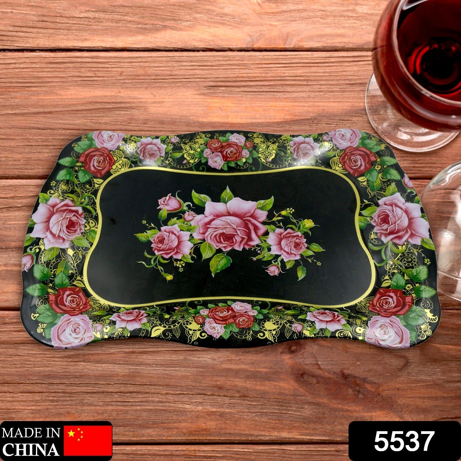 Stainless Steel Serving Tray – Floral Design, Durable | Tidy Table