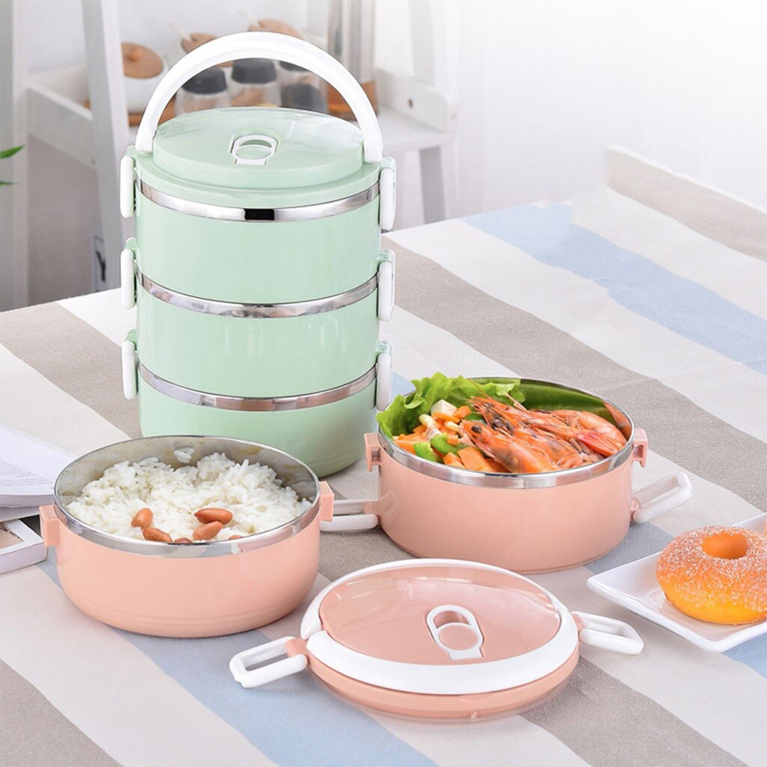 2image_0a58d519-b97b-4f0b-961f-0e88efd90b6b Stainless Steel Lunch Box – 3-Layer Insulated Hot Food Carrier | Lunchie Bunchie