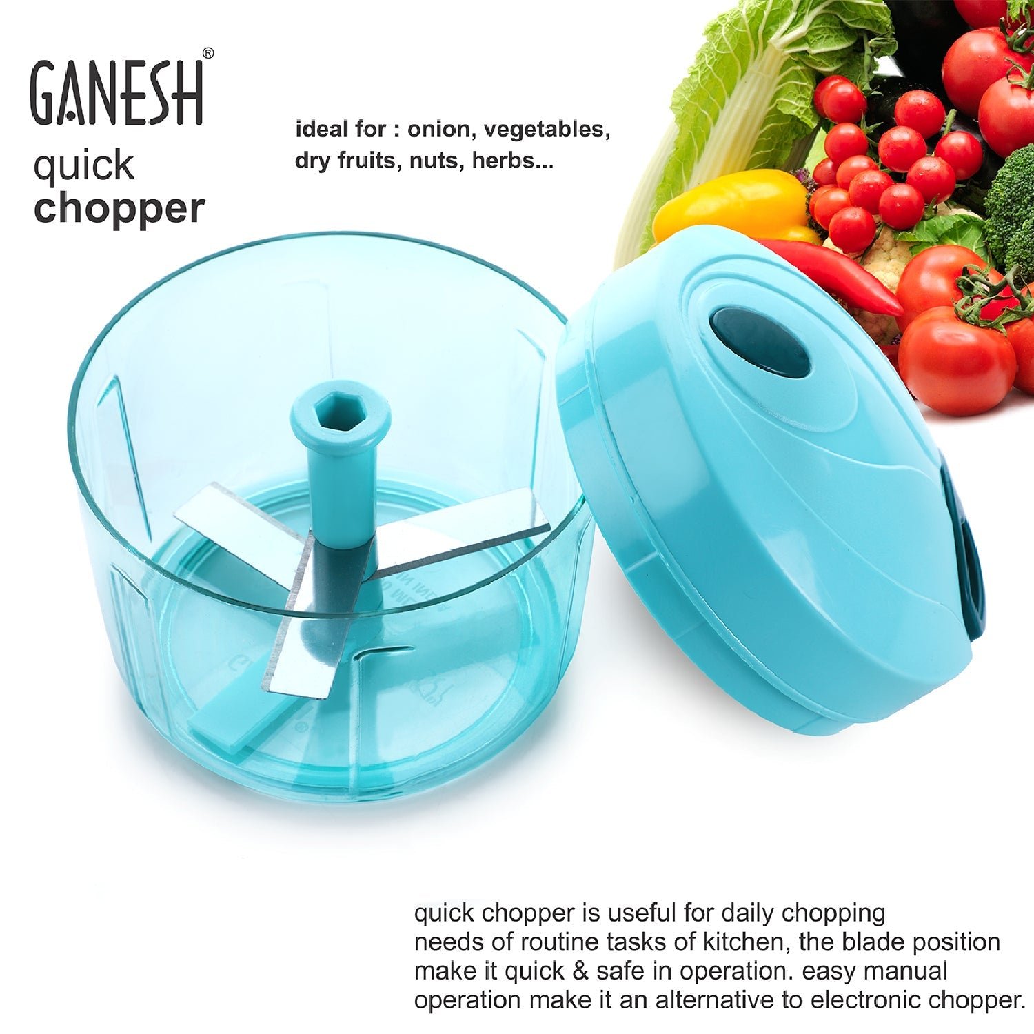 Vegetable Chopper – 725ml Manual Quick Chopper for Kitchen | Ganesh