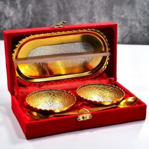 Gold Silver Plated Tray Set – Brass with Bowls & Spoons | Lunchie Bunchie