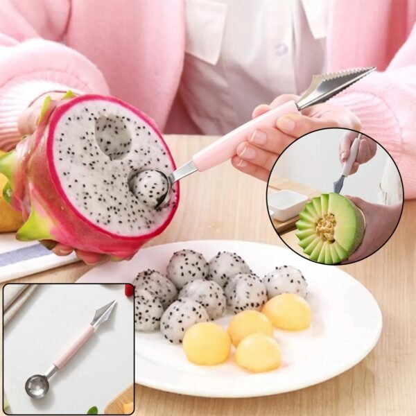 2 In 1 Fruit Carving Tool Watermelon Cutter Melon Baller Scoop Knife (1 Pc)