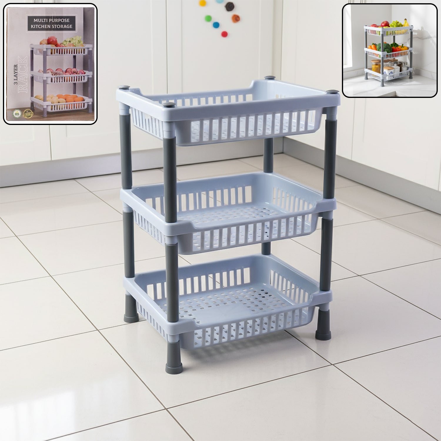 Kitchen Storage Basket Rack – 3-Layer Ventilated Organizer