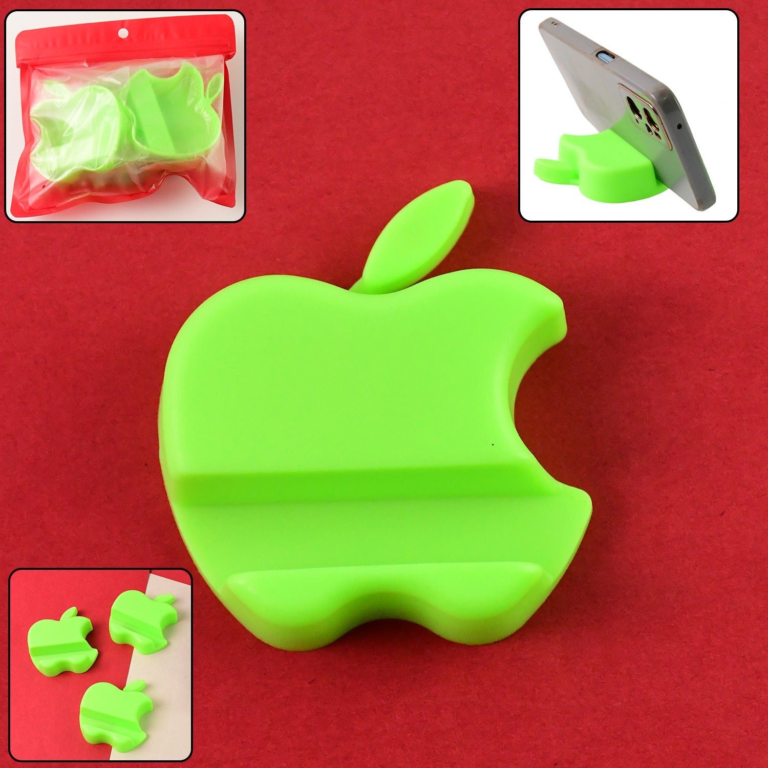 Apple-Shaped Mobile Phone Stand – Compact 3-Piece Set