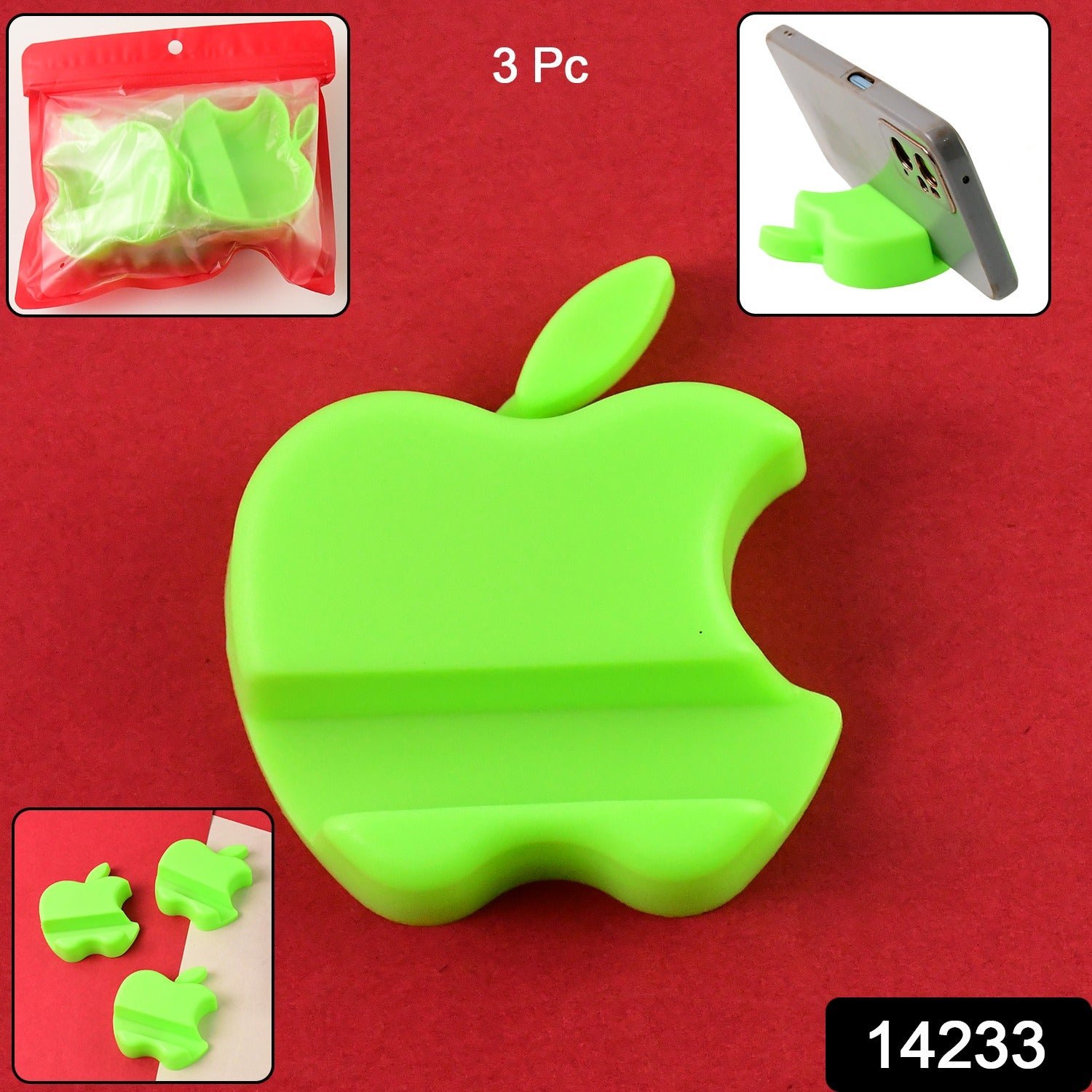 Apple-Shaped Mobile Phone Stand – Compact 3-Piece Set
