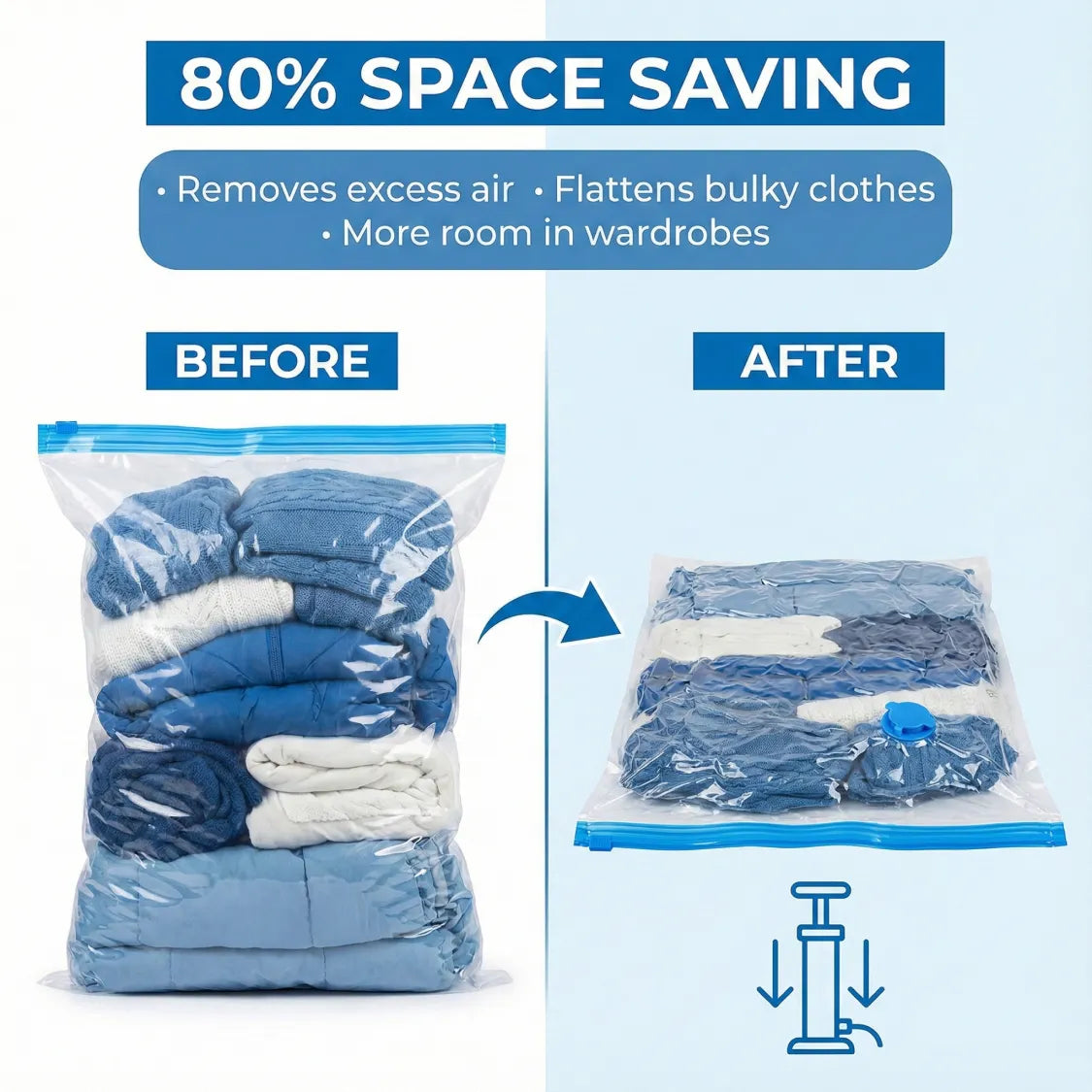 Vacuum Storage Bags with Suction Pump – Space-Saving 5 Pcs Set