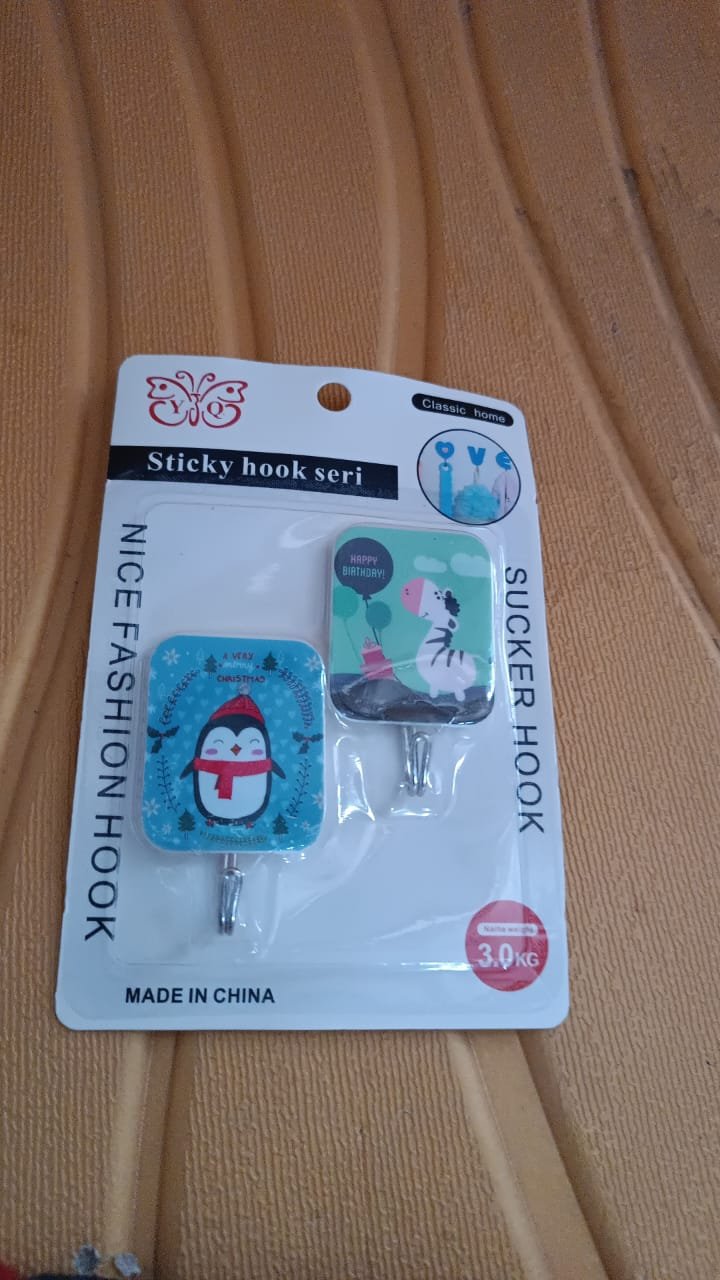 Self-Adhesive Cartoon Hooks – Strong 3 Kg Hold, 2 Pc Set