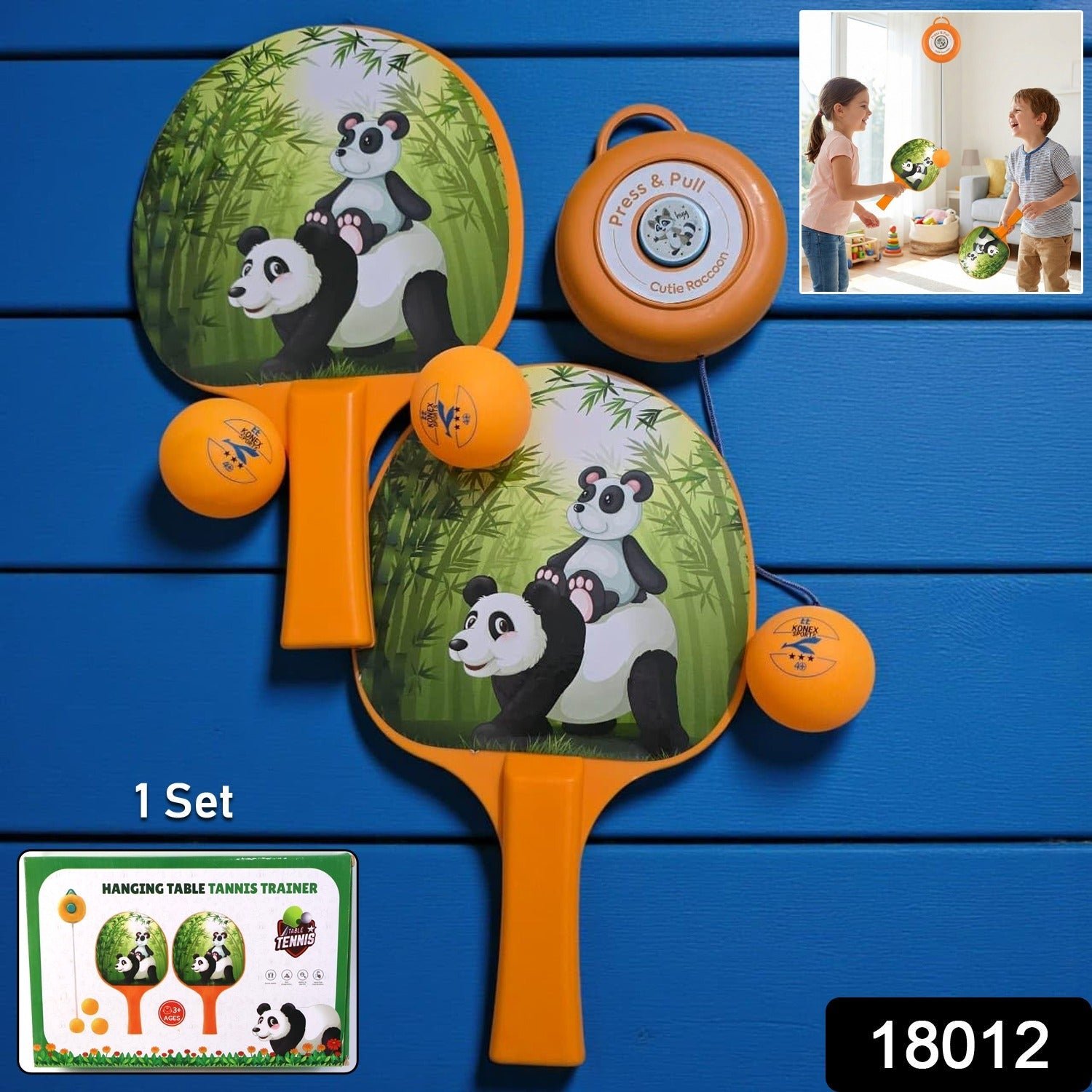 Hanging Table Tennis Trainer Set – Kids Indoor Paddle with Panda Design
