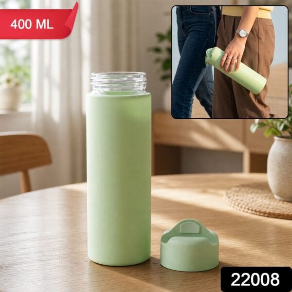 400 ML Glass Travel Water Bottle with Silicone Sleeve for Travellers (1 Pc)