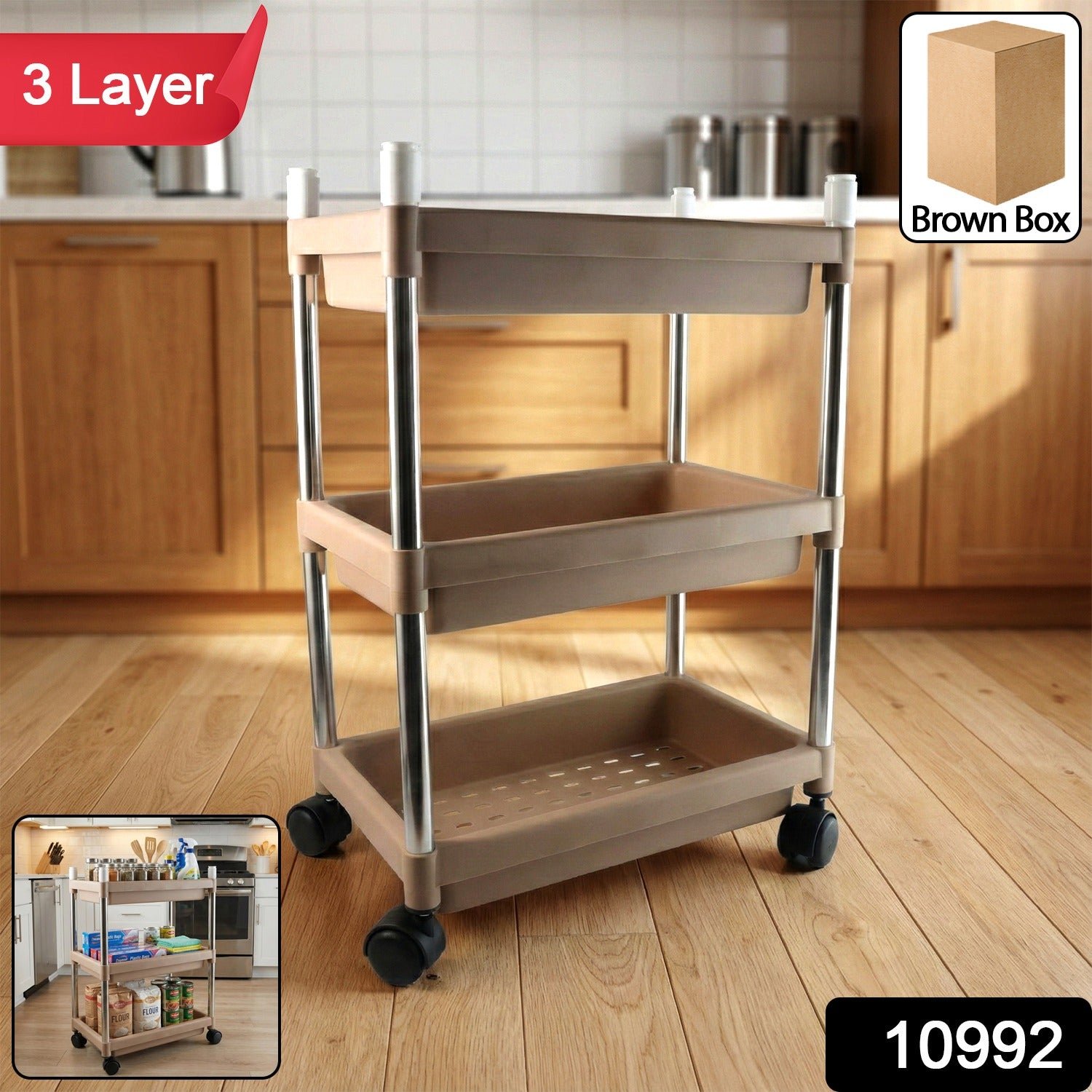 3-Layer Storage Trolley – Portable, Rolling & Durable Organizer